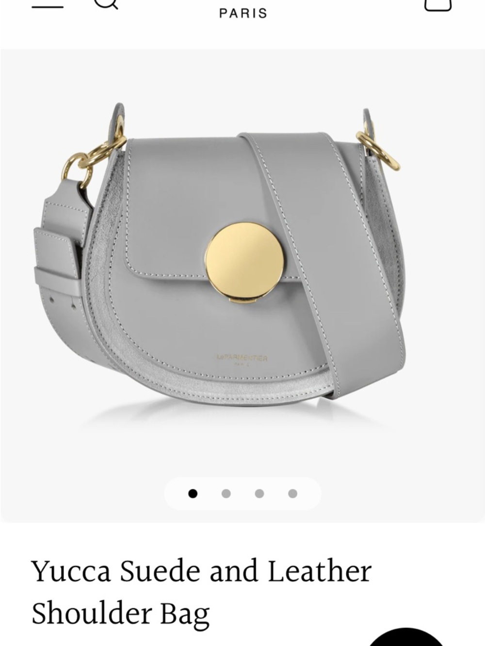 LeParmentier Gray Suede & Leather Shoulder Bag with Gold Disc Hardware